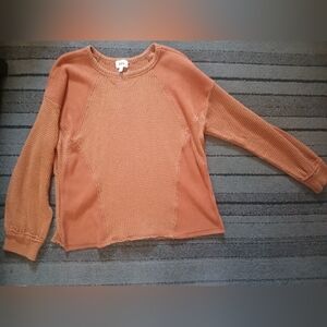 Like New Burnt Orange Raw Hemline BKE Terracotta Waffle Knit Top XS